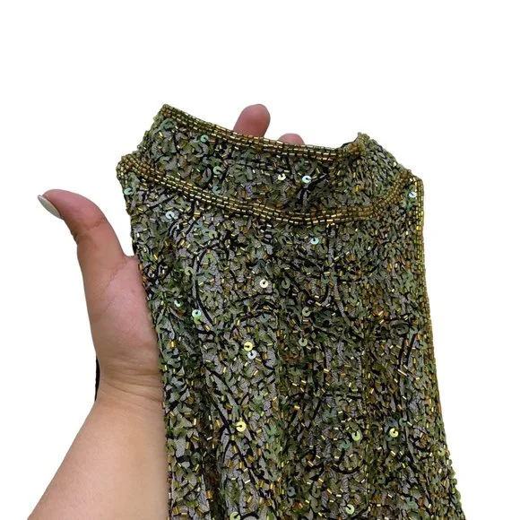 Sean Collection Green & Black Blouse Sleeveless Halter Top Beaded Small - Picture 2 of 4